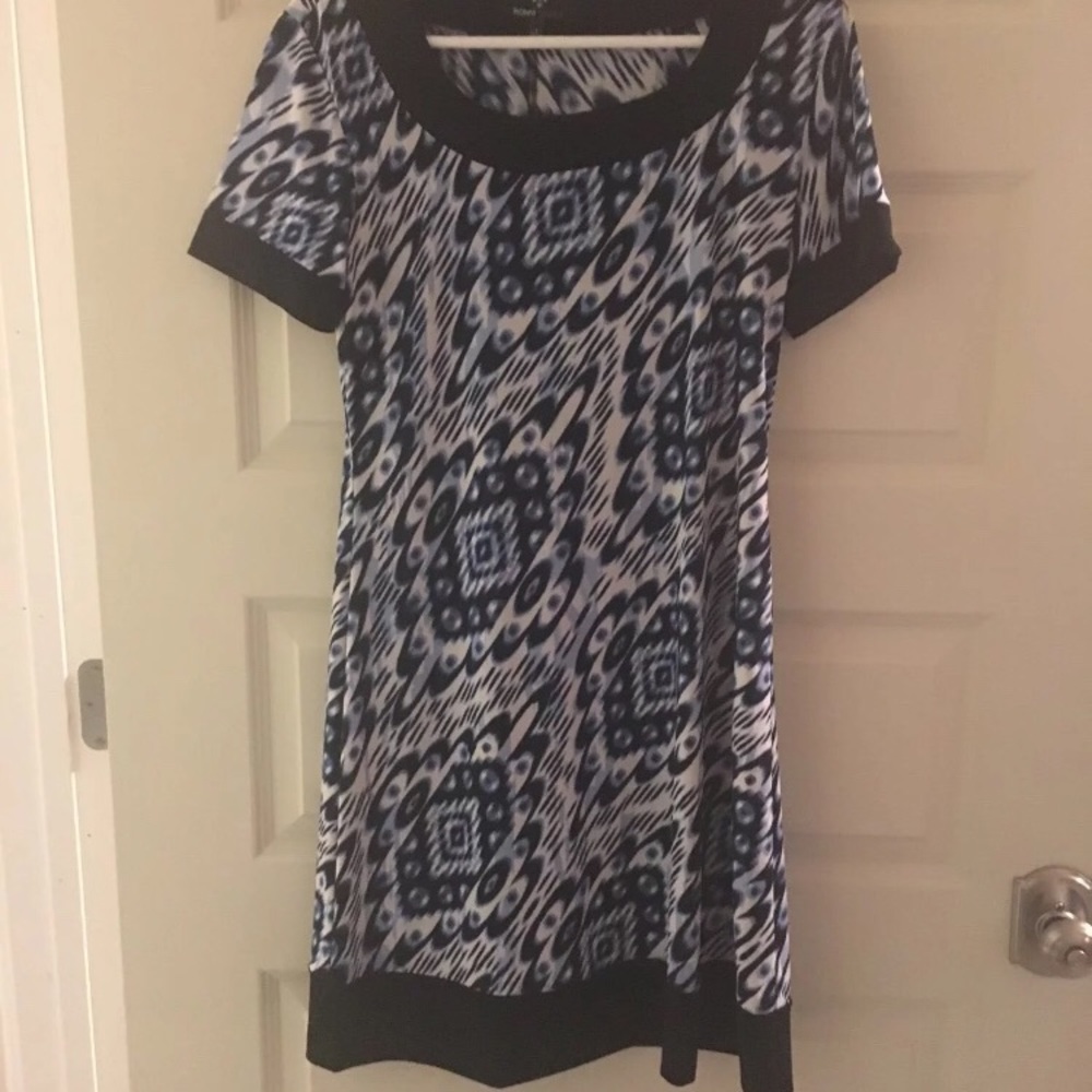 Black, white and blue dress